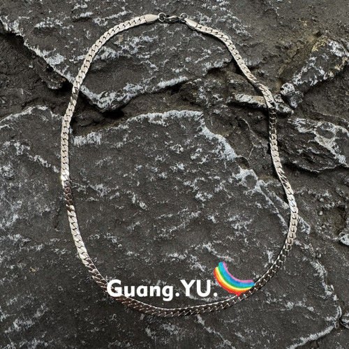 GuangYu四面方加密古巴鏈男鈦鋼項鍊嘻哈小衆簡約百搭素鏈不掉色