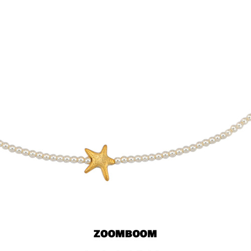 ZOOMBOOM 拉絲海星小米珠珍珠項鍊女氣質星星鎖骨鍊輕奢小衆簡約