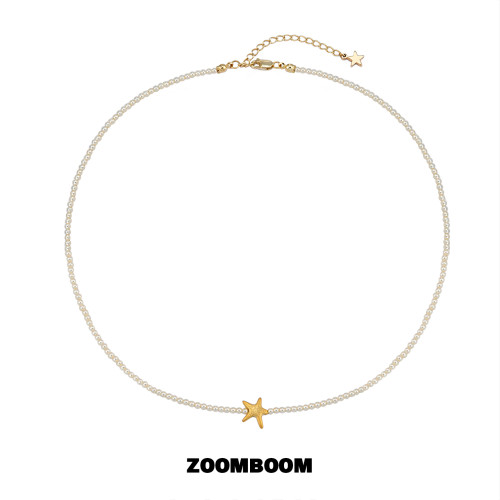ZOOMBOOM 拉絲海星小米珠珍珠項鍊女氣質星星鎖骨鍊輕奢小衆簡約