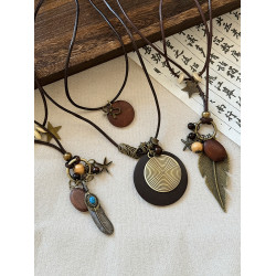 新中式復古長款羽毛項鍊女民族風高級裝飾毛衣鏈波西米亞吊墜配飾