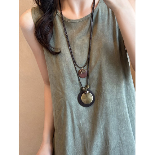 新中式復古長款羽毛項鍊女民族風高級裝飾毛衣鏈波西米亞吊墜配飾