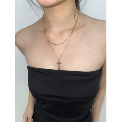 歐美風簡約百搭雙層金色十字架項鍊小衆設計感高級感鎖骨鍊頸鏈