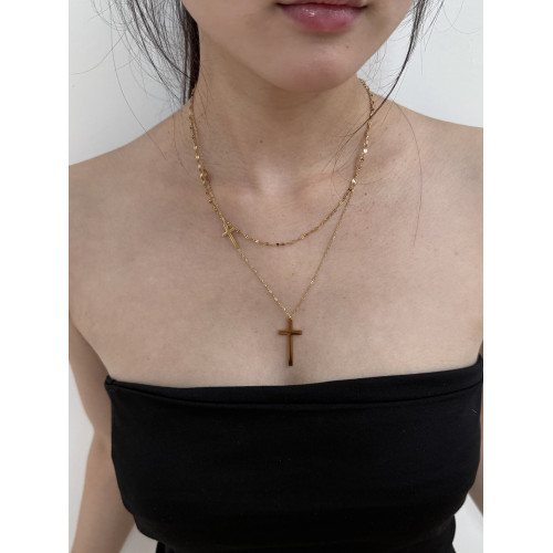 歐美風簡約百搭雙層金色十字架項鍊小衆設計感高級感鎖骨鍊頸鏈 歐美風簡約百搭雙層金色十字架項鍊小衆設計感高級感鎖骨鍊頸鏈