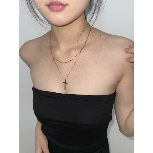 歐美風簡約百搭雙層金色十字架項鍊小衆設計感高級感鎖骨鍊頸鏈 歐美風簡約百搭雙層金色十字架項鍊小衆設計感高級感鎖骨鍊頸鏈