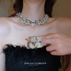 （兩件套）金色晚禮服項鍊耳環套裝輕奢小衆choker項圈誇張頸鏈子