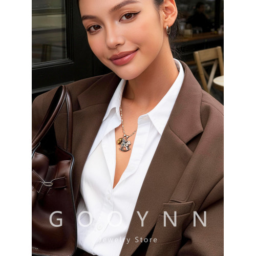 銀色生肖小木馬項鍊女款高級感輕奢小衆鎖骨毛衣鏈本命年長款配飾