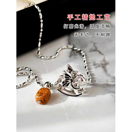 銀色生肖小木馬項鍊女款高級感輕奢小衆鎖骨毛衣鏈本命年長款配飾