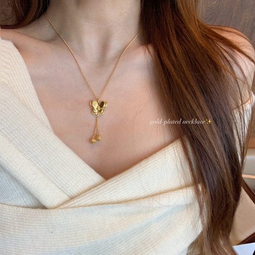 新中式古法沙金項鍊女輕奢高級感毛衣鏈長款頸鏈氣質鎖骨鍊配飾