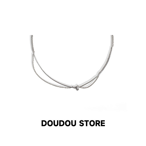 DOUDOUSTORE原創保色雙層花朵路路通小蠻腰項鍊女小衆百搭鎖骨鍊