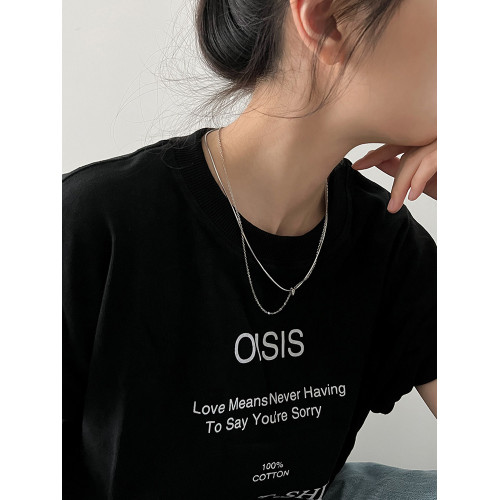 DOUDOUSTORE原創保色雙層花朵路路通小蠻腰項鍊女小衆百搭鎖骨鍊