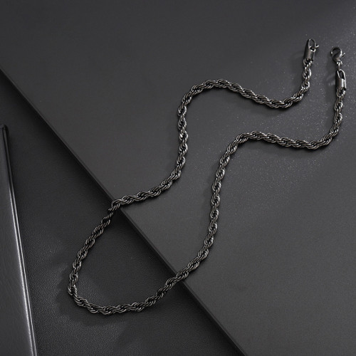 項鍊男潮高級感百搭簡約嘻哈小衆黑色麻花鏈素鏈配飾鎖骨鍊女飾品 項鍊男潮高級感百搭簡約嘻哈小衆黑色麻花鏈素鏈配飾鎖骨鍊女飾品