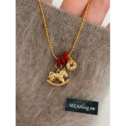 【馬年新品】碎冰冰小馬紅瑪瑙馬上有錢毛衣鏈新中式老錢風高級感