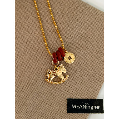 【馬年新品】碎冰冰小馬紅瑪瑙馬上有錢毛衣鏈新中式老錢風高級感