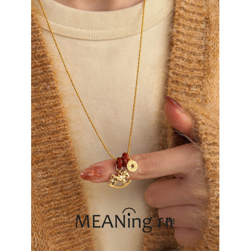 【馬年新品】碎冰冰小馬紅瑪瑙馬上有錢毛衣鏈新中式老錢風高級感