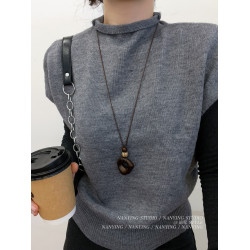 NANYING 項鍊女長款新中式禪意不規則咖色圓環吊墜老錢風毛衣鏈潮