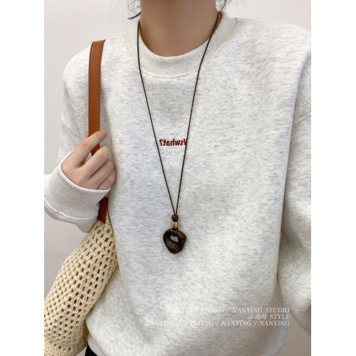 NANYING 項鍊女長款新中式禪意不規則咖色圓環吊墜老錢風毛衣鏈潮