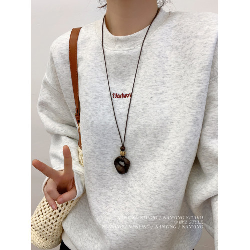 NANYING 項鍊女長款新中式禪意不規則咖色圓環吊墜老錢風毛衣鏈潮