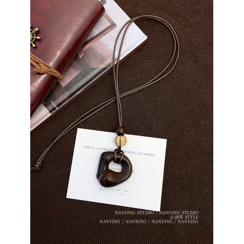 NANYING 項鍊女長款新中式禪意不規則咖色圓環吊墜老錢風毛衣鏈潮