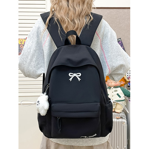 蝴蝶結刺綉雙肩包女生小衆高顔值學院風書包休閒簡約輕便學生後後背包