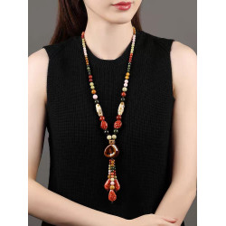 民族風高檔陶瓷毛衣鏈女長款百搭吊墜秋冬項鍊2025年新款飾品掛飾