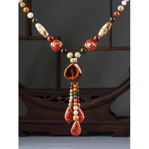 民族風高檔陶瓷毛衣鏈女長款百搭吊墜秋冬項鍊2025年新款飾品掛飾