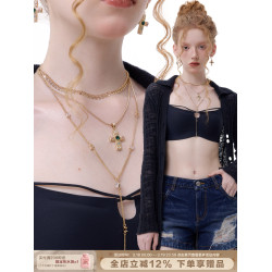 SUMIYAKI 經典美式辣妹多層十字架項鍊Vintage鎖骨鍊