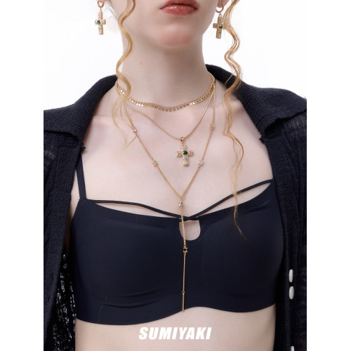 SUMIYAKI 經典美式辣妹多層十字架項鍊Vintage鎖骨鍊