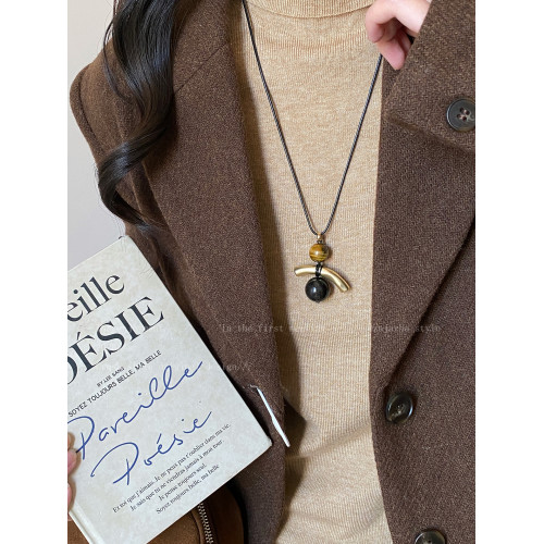 韓系小衆虎眼石珍珠毛衣鏈女款設計感長款項鍊輕奢高級感秋冬配飾 韓系小衆虎眼石珍珠毛衣鏈女款設計感長款項鍊輕奢高級感秋冬配飾