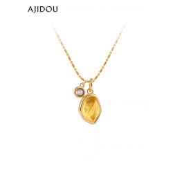 AJIDOU阿吉豆項鍊女天然黃水晶項鍊招財轉運鎖骨鍊輕奢小衆毛衣鏈
