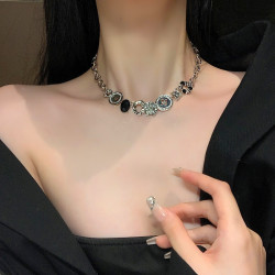 金屬重工y2k甜酷風紐釦項鍊女鎖骨鍊項圈choker頸環高級感頸鏈酷