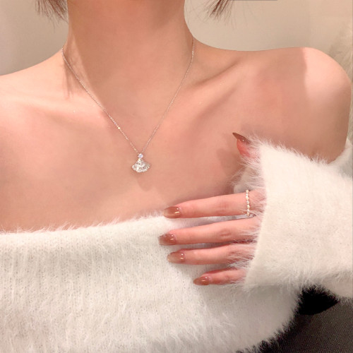 閃亮水鑽裙擺貝殼項鍊女輕奢高級感鎖骨鍊超仙絕美毛衣鏈頸鏈配飾 閃亮水鑽裙擺貝殼項鍊女輕奢高級感鎖骨鍊超仙絕美毛衣鏈頸鏈配飾