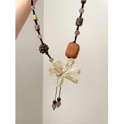 Vintage古著 Bohemian cottonwood手工編織復古長款花朵項鍊