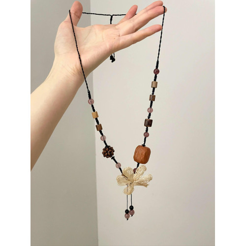 Vintage古著 Bohemian cottonwood手工編織復古長款花朵項鍊