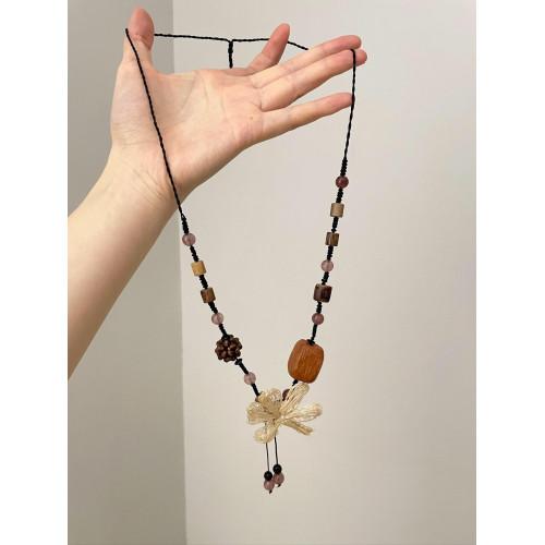 Vintage古著 Bohemian cottonwood手工編織復古長款花朵項鍊