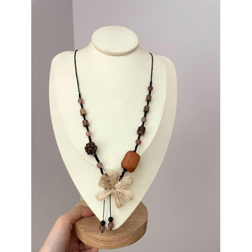 Vintage古著 Bohemian cottonwood手工編織復古長款花朵項鍊