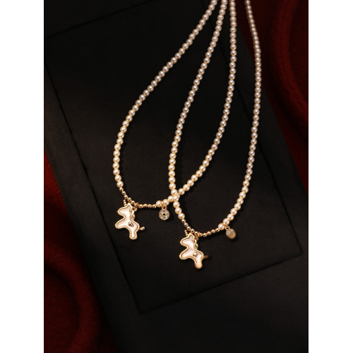 新年馬上有錢施家珍珠項鍊2026新款氣質本命年貝母小馬吊墜鎖骨鍊