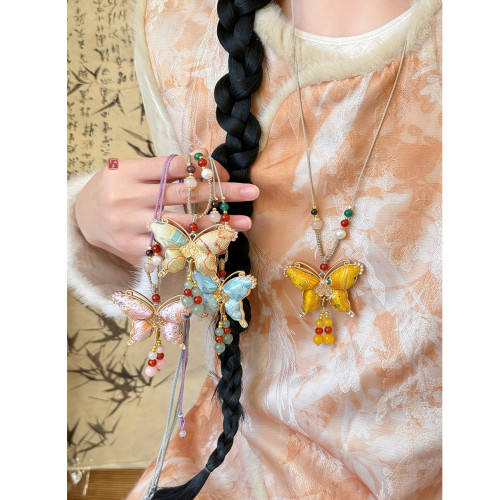 ［莊周夢蝶］宋錦蝴蝶流蘇項鍊女款新中式長款毛衣鏈國風掛繩配飾