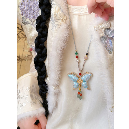 ［莊周夢蝶］宋錦蝴蝶流蘇項鍊女款新中式長款毛衣鏈國風掛繩配飾