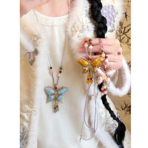 ［莊周夢蝶］宋錦蝴蝶流蘇項鍊女款新中式長款毛衣鏈國風掛繩配飾