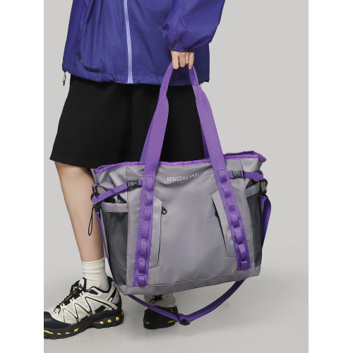 潮牌斜後後背包男生機能單肩托特包女大容量手提旅行包學生手拎補課包