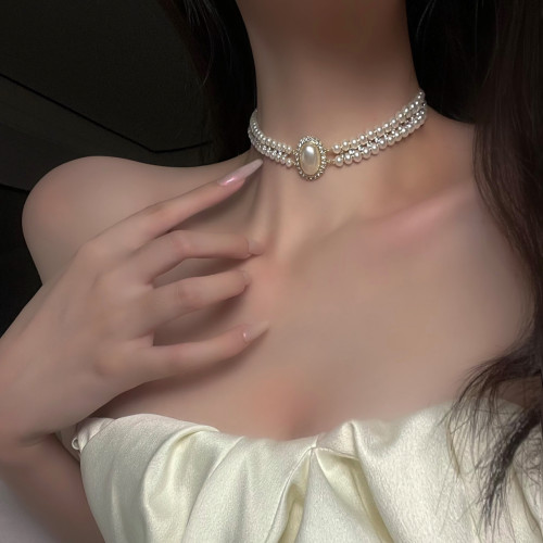 巴洛克仿珍珠項鍊女輕奢小衆高級感頸鏈鎖骨鍊choker配飾頸帶項圈
