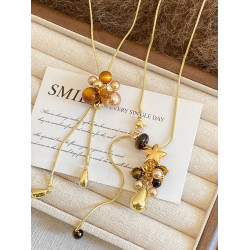 虎眼石星星珍珠毛衣鏈女款冬天高級感輕奢長項鍊小衆設計復古配飾