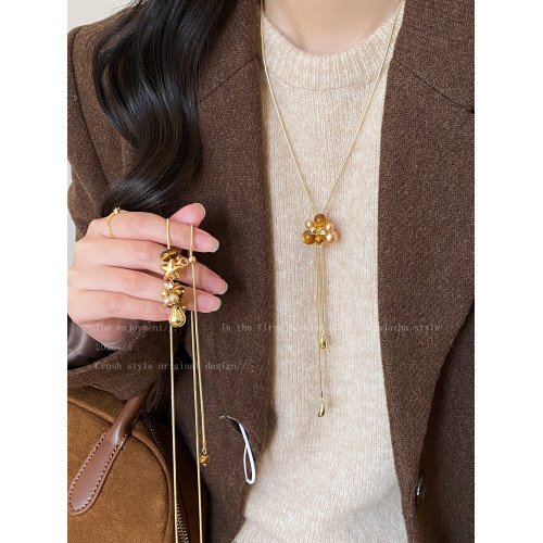 虎眼石星星珍珠毛衣鏈女款冬天高級感輕奢長項鍊小衆設計復古配飾