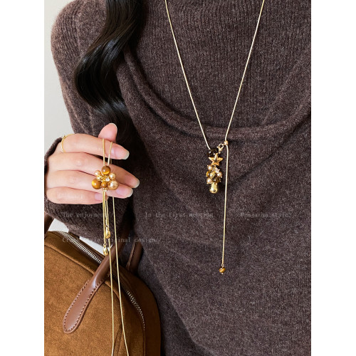 虎眼石星星珍珠毛衣鏈女款冬天高級感輕奢長項鍊小衆設計復古配飾