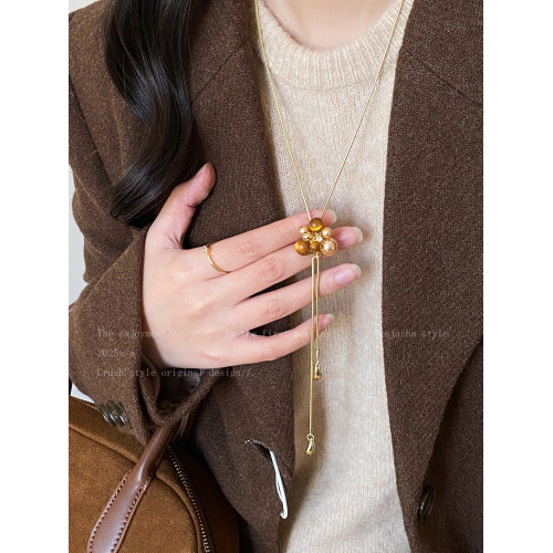 虎眼石星星珍珠毛衣鏈女款冬天高級感輕奢長項鍊小衆設計復古配飾