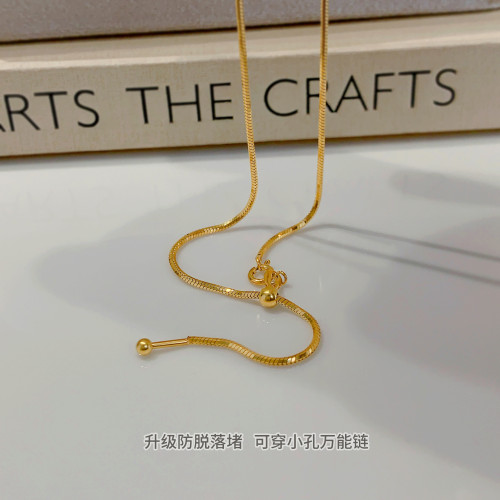 長款項鍊素鏈可穿吊墜金色鈦鋼蛇骨鏈不掉色針式萬能鏈毛衣鏈掛繩