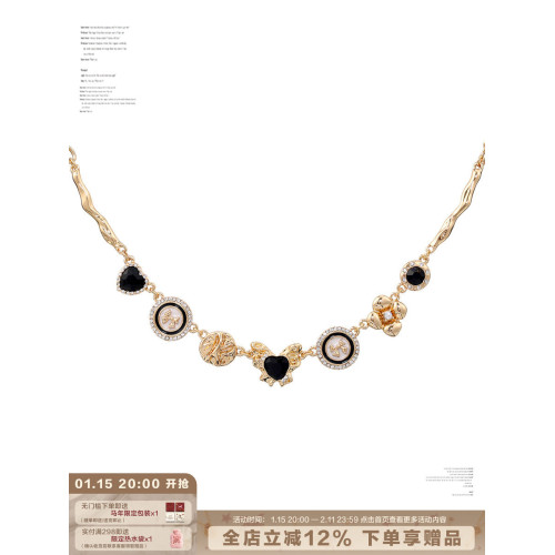 復古金屬感！SUMIYAKI高級黑金蝴蝶紐釦圓盤項鍊女小衆輕奢鎖骨鍊