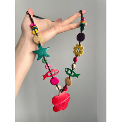 Vintage古著 Colorful ocean波西米亞彩色混搭木質項鍊