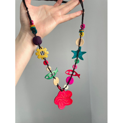 Vintage古著 Colorful ocean波西米亞彩色混搭木質項鍊