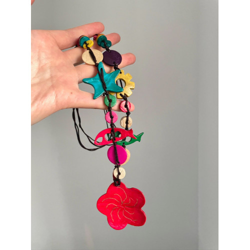 Vintage古著 Colorful ocean波西米亞彩色混搭木質項鍊